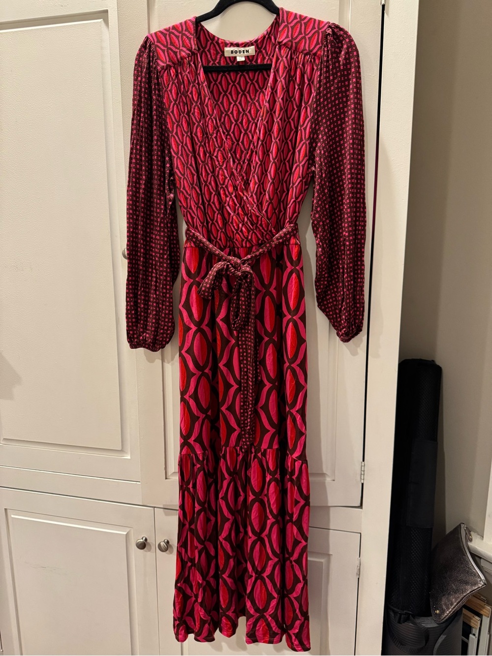Boden Red-Pink Geometric Wrap Maxi Dress